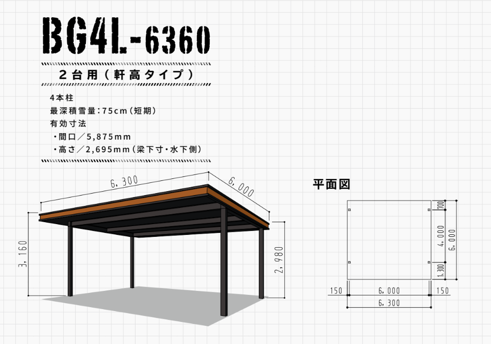 BG4L-6360
２台用カーポート軒高タイプ